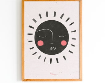 Print "Sonnengesicht“ | Sonne | Gesicht | Illustration | Poster | Artprint | Spirituell | Einfach | Pur | Ruhe | Kunst | Wanddeko | Linol