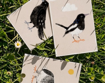Fågelvykort A6 – Djurillustrationskort – Handmålade fågelkonsttryck – Present till fågelälskare – Minimalistiskt naturkort