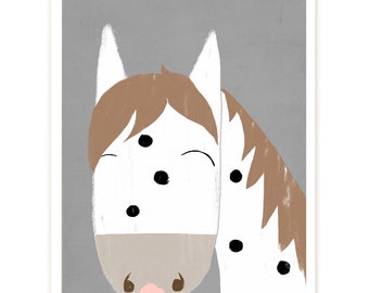 Affiche "Cheval" | Affiche cheval | Tirage d'art | Affiche | Illustration | Chevaux | Amour du cheval | Décoration murale | Chambre d'enfant | Enfants | À pois | Blanc