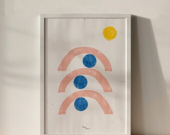 Imprimer "Sun View" | Art | Artprint | Illustration | Soleil | Vue | Yeux | Abstrait | Rose | Bleu | Jaune | Formes | Simple | Positif