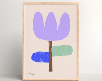 Stampa di fiori di carta (viola) | Stampa artistica | Poster | Illustrazione | Fiore | Primavera | Colorato | Tulipano | Semplice | Astratto | Decorazione murale | Stampa artistica