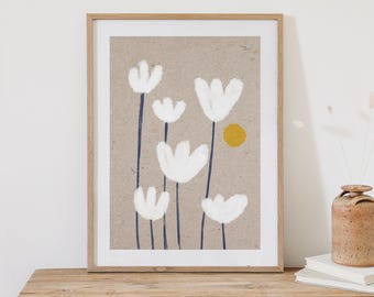 Wydruk "Staw" | Wydruk artystyczny | Ilustracja | Wydruk artystyczny | Wydruk plakatowy | Kwiaty | Rośliny | Natura | Plakat z naturą | Wydruk roślinny | Słońce | Biały