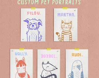 Funky Pet Portrait | Digital File | Print at Home | Pet Art | Personalized | Hand-Drawn | Wall Art | Dog Cartoon | Comic