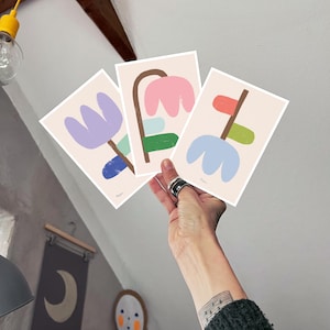 Set de 3 postales “Flores de Papel” | Ilustración | Mapa | Idea de regalo | Tarjeta de felicitación | retro Regalo | Naturaleza | Flores | vintage | Arte