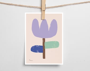 Carte postale « Fleur de papier violette » | Illustration | Carte | Idée cadeau | A6 | Carte de voeux | rétro | Cadeau | Nature | Fleurs | millésime | Art
