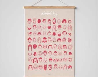 Wydruk „Różnorodność” | Plakat | Grafika | Różnorodność | Różnorodność | Tolerancja | Miłość | Ludzie | Zwierzęta | Różnica | Głowy