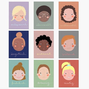 Emotion cards set of 9 | A6 | Children | Postcards | Photo clip | Emotions | Feelings | Affirmation cards | Learning | School | Cards