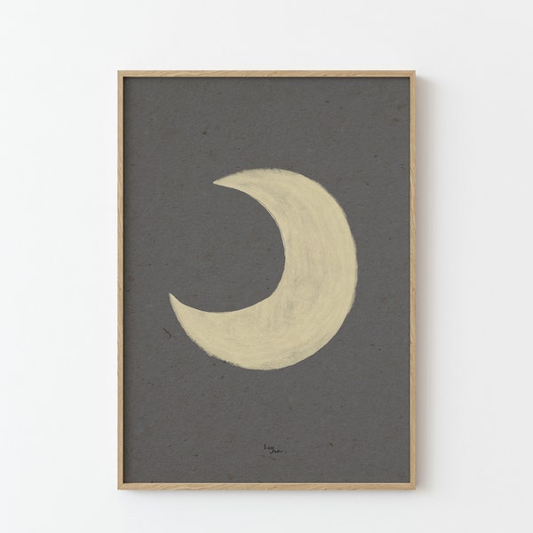 Imprimer "Lune" | Artprint | Affiche | Illustration | Affiche de lune | Nuit | Croissant de lune | Spirituel | Impression d'art | Structure en lin | A5 A4 A3