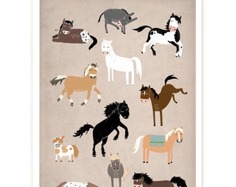 Print "Pferde" | Pferdeherde | Pferderassen | Poster | Artprint | Pferdeliebe | Rassen | Artprint | Illustration | Tierposter | Pferdeposter