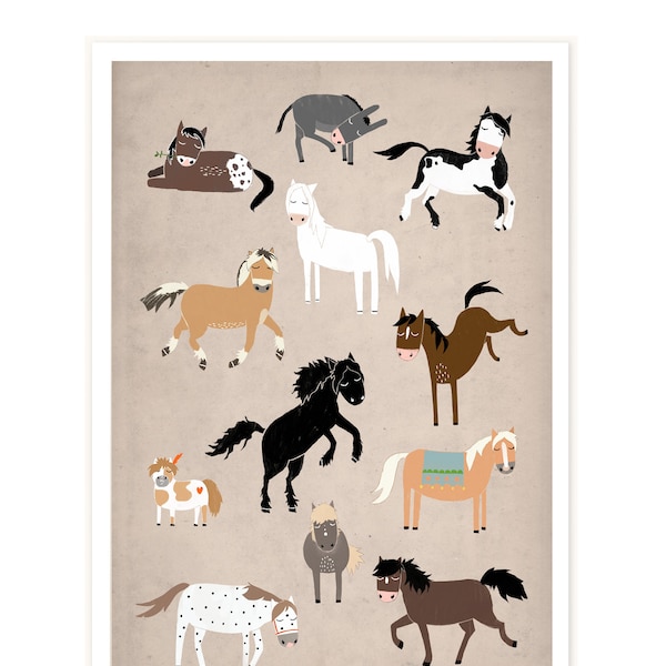 Print "Pferde" | Pferdeherde | Pferderassen | Poster | Artprint | Pferdeliebe | Rassen | Artprint | Illustration | Tierposter | Pferdeposter