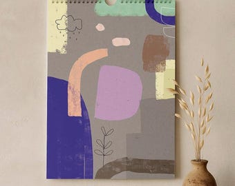 A3-familjekalender, tidlös – flexibel start, 5 kolumner, med högtider och konsttryck på baksidan!
