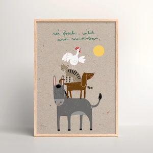 Stampa "Musicanti della città" | Stampa artistica | Poster di animali | Fiaba | Illustrazione | Cameretta per bambini | Decorazione murale | Decorazione per cameretta per bambini | Animali | Libro di fiabe