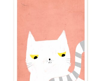 Print "Cat" | Artprint | Art print | Cat poster | Illustration | Cat illustration | Animal poster | White | Pink | Grumpy | Poster