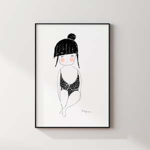 Print "Badeanzug" | Frau | Mädchen | Artprint | Papierstruktur | Besonders | Poster | Schwarzweiß | Sommer | Illustration | Busen l Kunst
