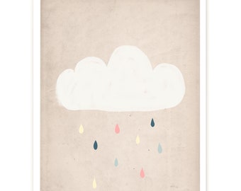 Print "Wolke" | Himmel | Bunt | Regen | Artprint | Illustration | Kinderzimmer | Poster | Regentropfen | Wetter | Traum | Wanddeko | Kinder