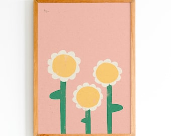 Print "Blumen gelb" | Artprint | Poster | Illustration | Blume | Frühling | Bunt | Sonnenblume | Einfach | Vintage | Wanddeko | Kunstdruck