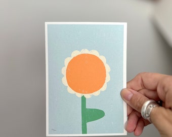 Postkarte “Blume orange“ | Illustration | Karte | Geschenkidee | A6 | Grußkarte | retro | Geschenk | Natur | Blumen | vintage | Kunst | grün