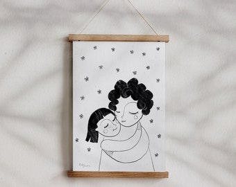 Dessin personnalisé n/b | Illustration de portraits | Portraits de couples | animaux | Personnalisé | Cadeau de mariage | Idée cadeau famille