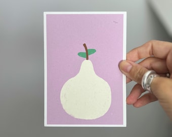 Postkarte “Birne“ | Illustration | Karte | Geschenkidee | A6 | Grußkarte | retro | Geschenk | flieder | Natur | Obst | vintage | Kunst