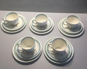 Vintage 1960s Alfred Meakin / Crown Goldendale ‘Hedgerow’ Trio Cup, Saucer and side plate Set / Retro Tableware / / Pink & Mint Green Floral