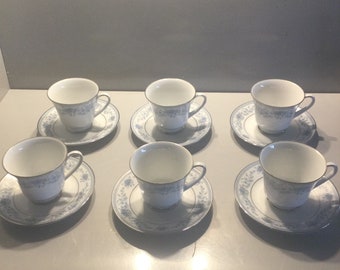 Noritake China, Blue Hill 2482 Pedestal Cups and Saucers