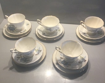 Paragon &quot;Blue Mist” English tea set: Blue roses decorate this stunning teaset, a perfect “something blue” for a wedding topper.