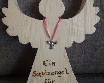 Engel Schutzengel aus Holz mit Schrift auf Wunsch