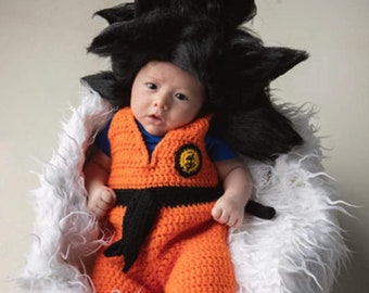 Disfraz de Son Goku de Dragon Ball para bebés realizado en ganchillo/crochet