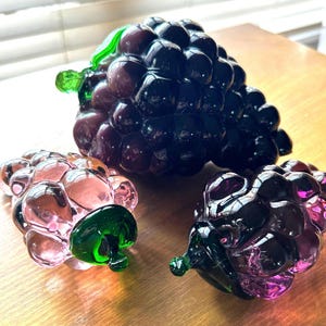 Vintage Glass Grapes Different Shades Of Purple With Green Stems Lot of 3