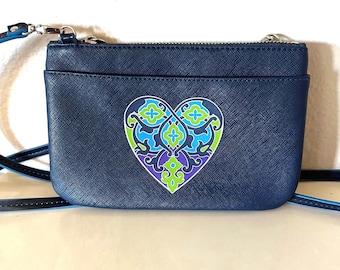 Summer Heart Mini Crossbody Navy Blue Brighton Bag with Detachable Strap Canvas 8x5in
