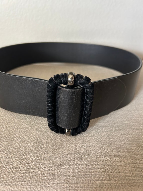 Women's Black Retro Mod Leather Wide Belt with Sl… - image 1