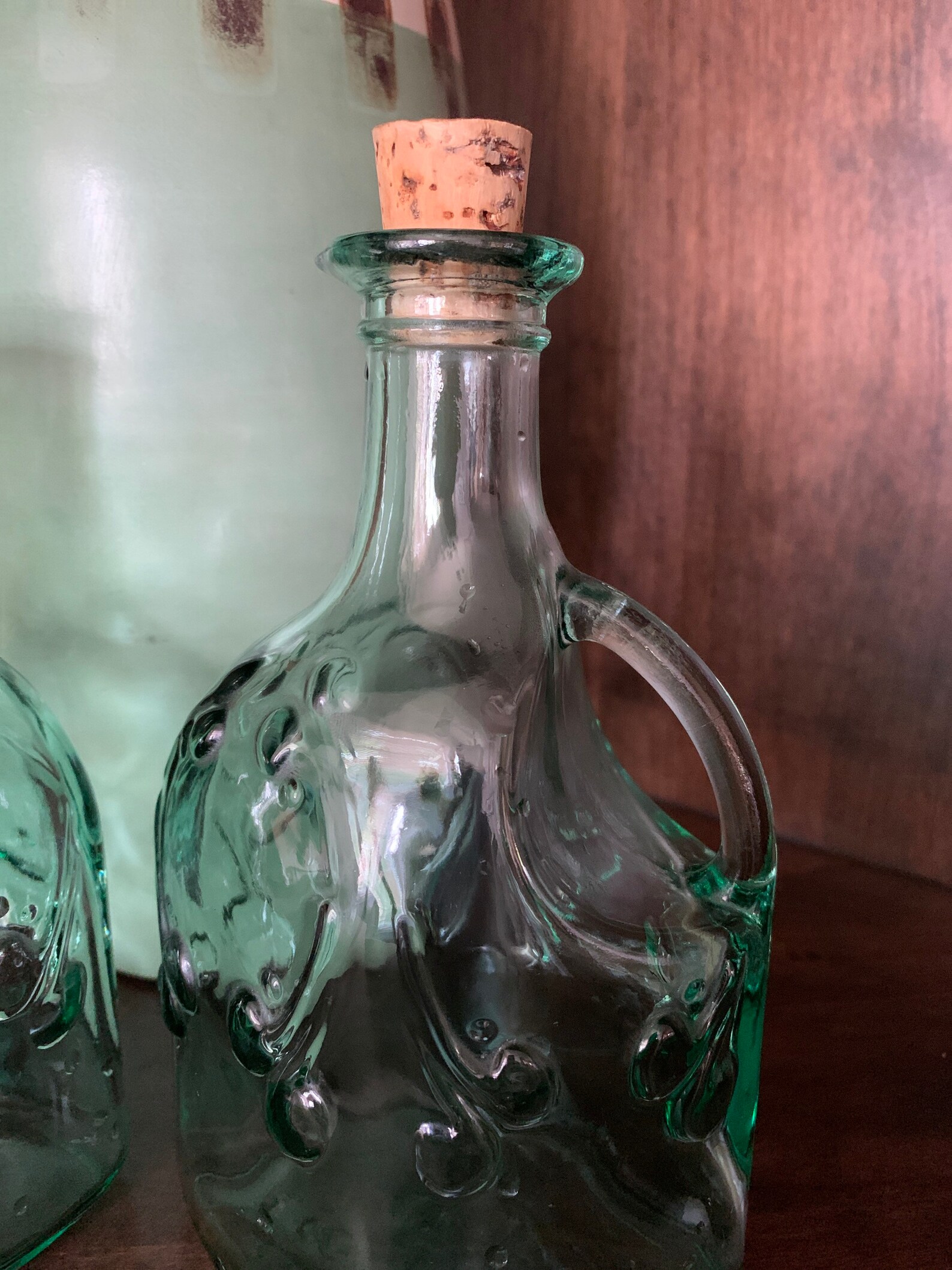 Pair Vintage Green Glass Bottles Etsy