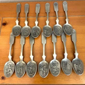 Franklin Mint Bicentennial 13 Colonies Pewter Spoon Collection