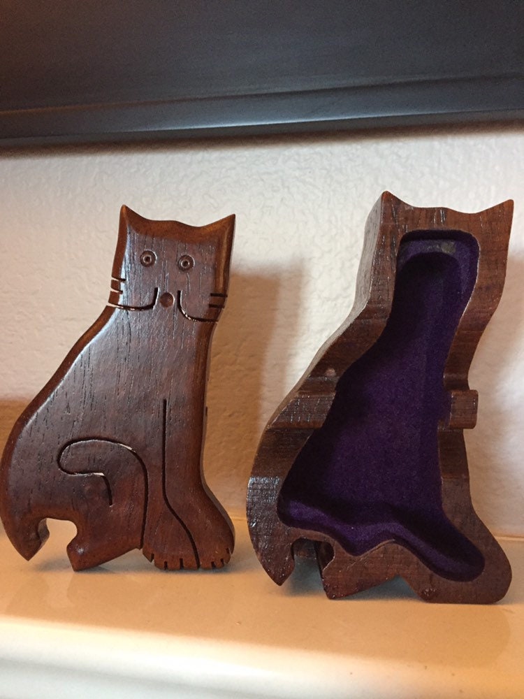 Hand Carved Cat Puzzle Box Etsy