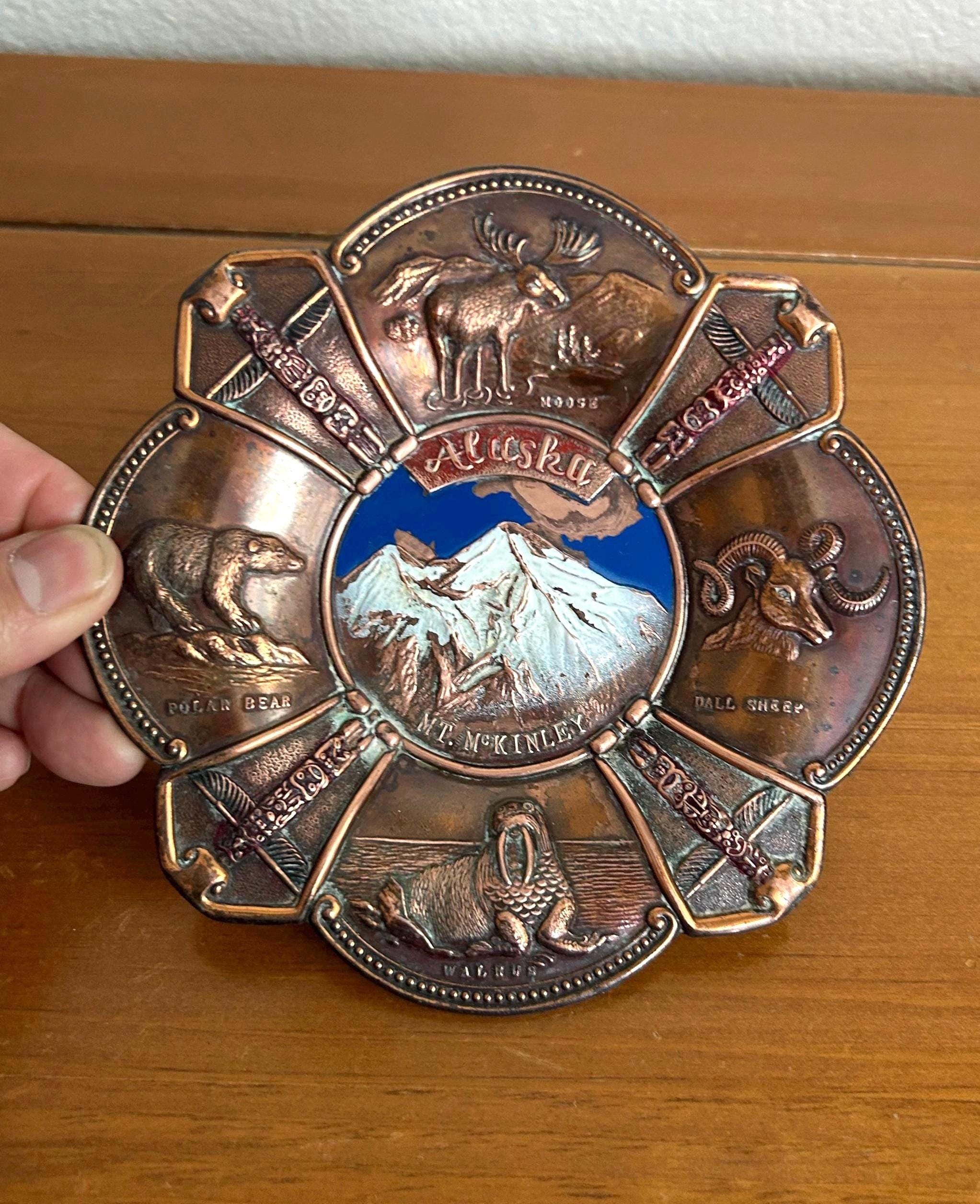 Vintage Alaska Souvenir Copper Metal Plate