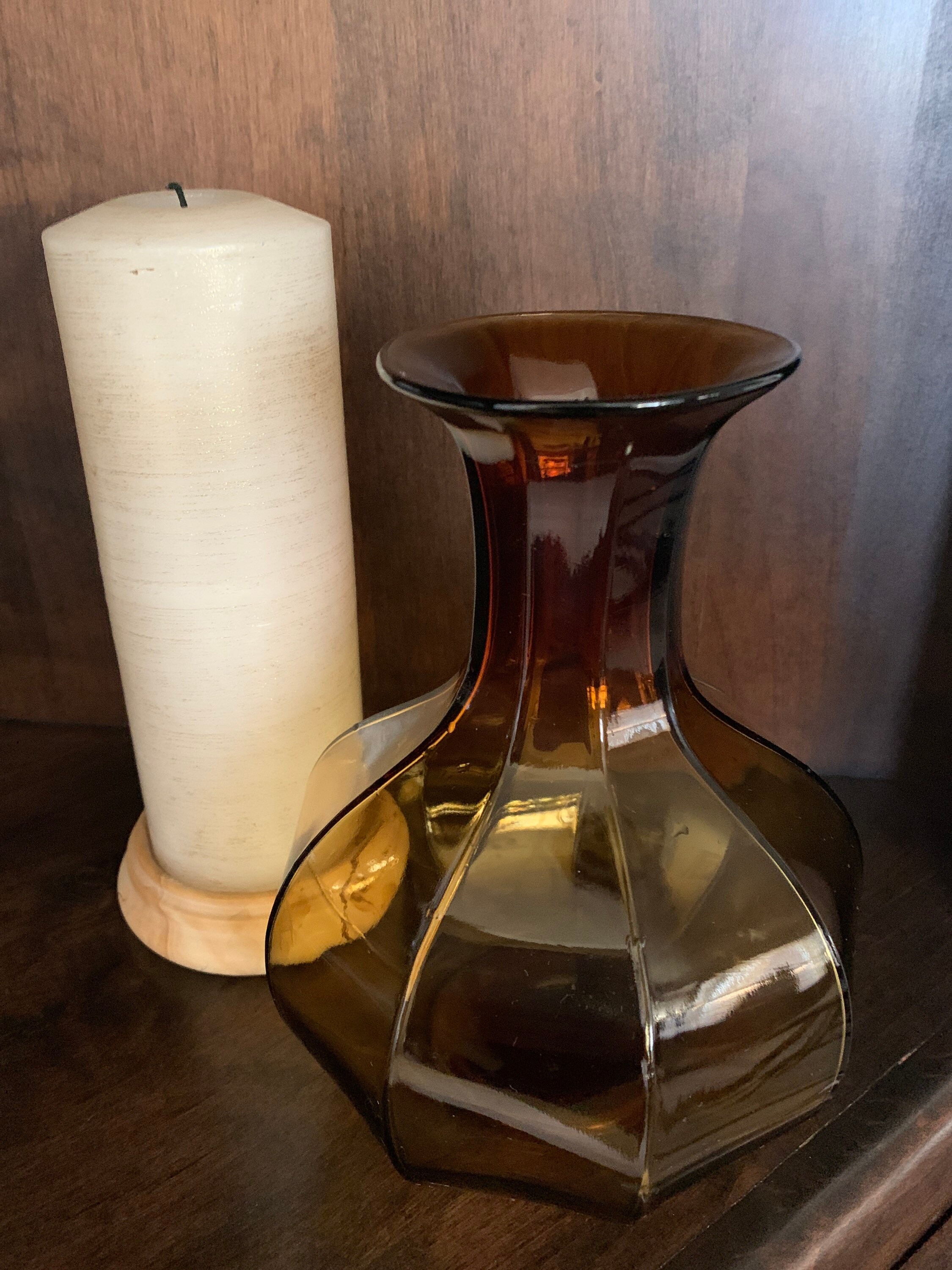 Vintage Amber Glass Vase Etsy