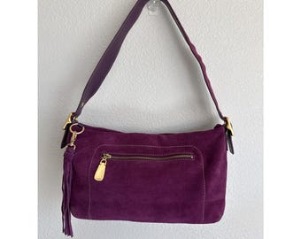 Dark Plum Genuine Leather/Suede Hobo Shoulder Bag Purse -NWOT