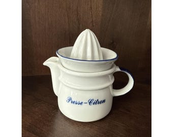 Vtg White Porcelain/Ceramic Citrus Press Juicer Reamer W/Pitcher "Presse-Citron"