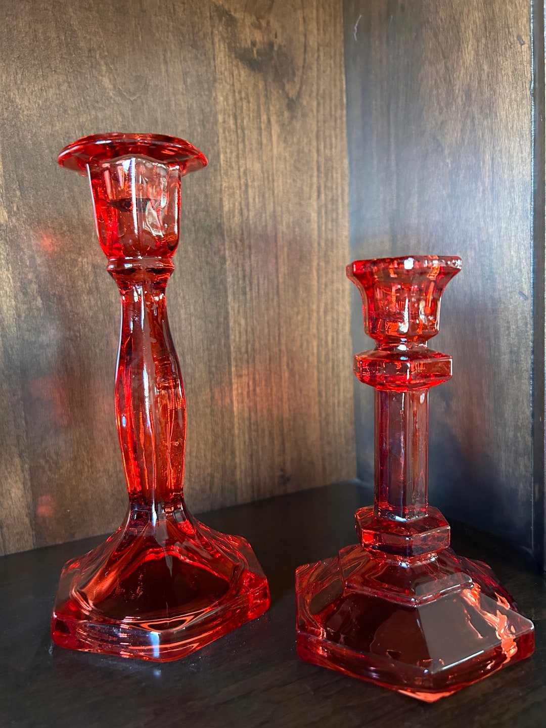 Vintage Ruby Red Glass Candlesticks/holders Etsy