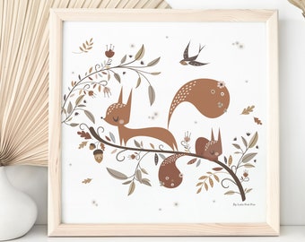 Affiche enfant écureuil, affiche bébé écureuil, affiche enfant animaux de la forêt, poster écureuil