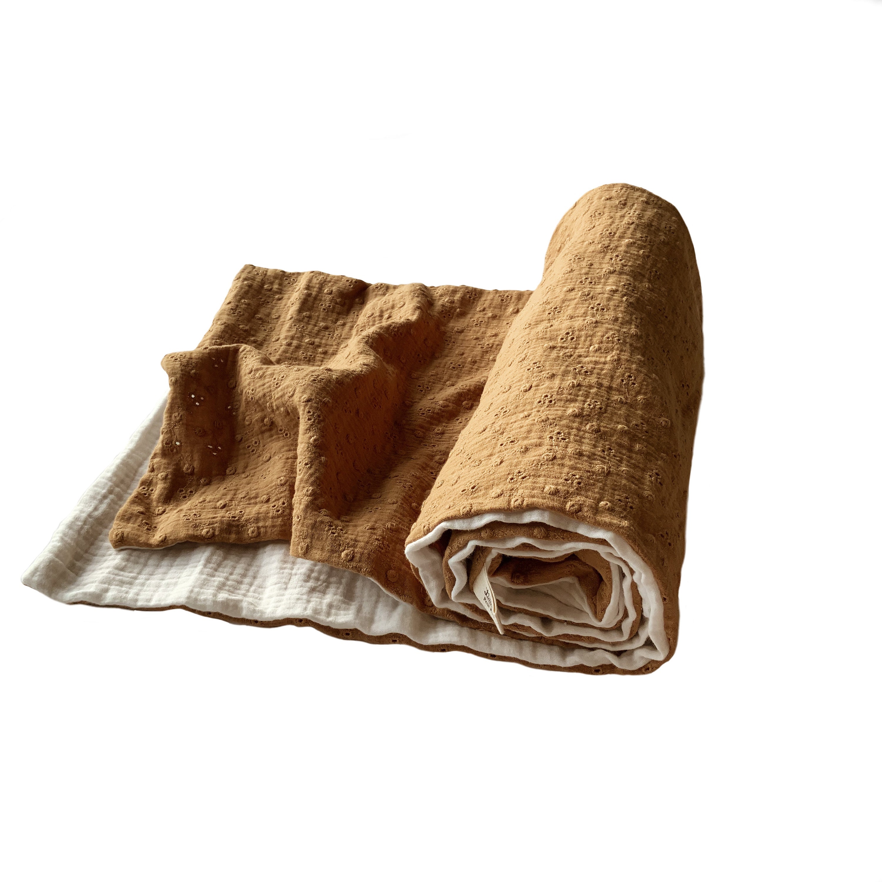 Couverture Bébé Double Gaze et Mousseline de Coton Bicolore Vert Sauge Blanc, Maxi Lange Sauge