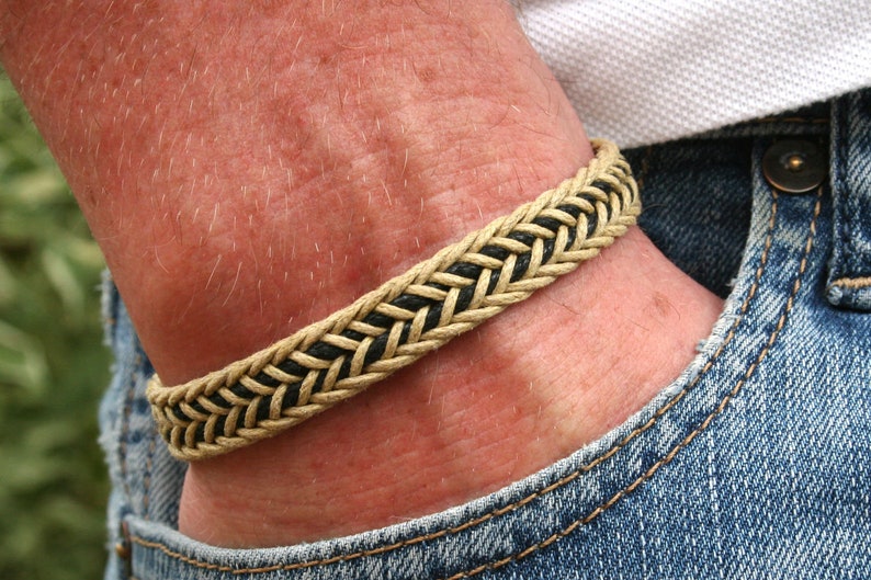 Surfer Armband Beige Schwarz Freundschaftsarmband Armband Wachsband Männer Armband Partnerarmband Geschenk für Freund Geschenk für Männer Bild 2