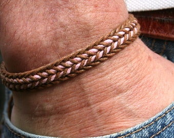 Armband wax band surfer armband bruin roze vriendschap armband partner armband boho armband hippie armband Ibiza armband