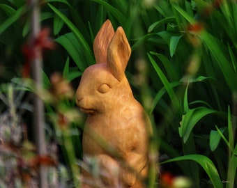 Hand carved lime wood bunny, wooden bunny for Easter decoration, carved wooden bunny, wood art, carving art, wood carving