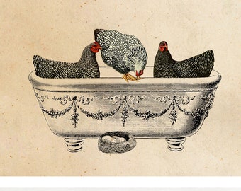 Vintage Print Cottage Decor Chicken Bath Day Collage Poster Lexicon Wall Decoration Chicken Wall Art
