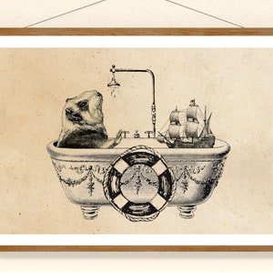 Guinea pig vintage style collage print poster bathroom decoration