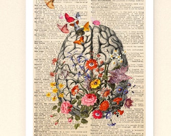 Vintage Print Flowers Brain Organ Flower Wall DecorationVintage Poster Vintage Decoration