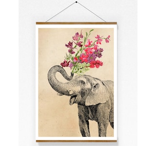 Print Elefant Glücksbringer. Collage Bild Illustration Poster Wanddeko Tierposter