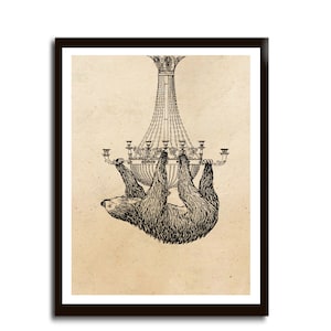 Vintage Print Sloth Hanging on Chandelier Collage Poster Wall Decor