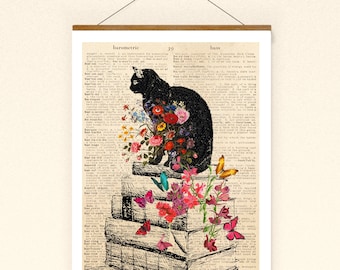 Cat Vintage Print Easter Gift Books Collage Poster Wall Decoration Black Cat Wall Decoration Wall Art Cat Poster